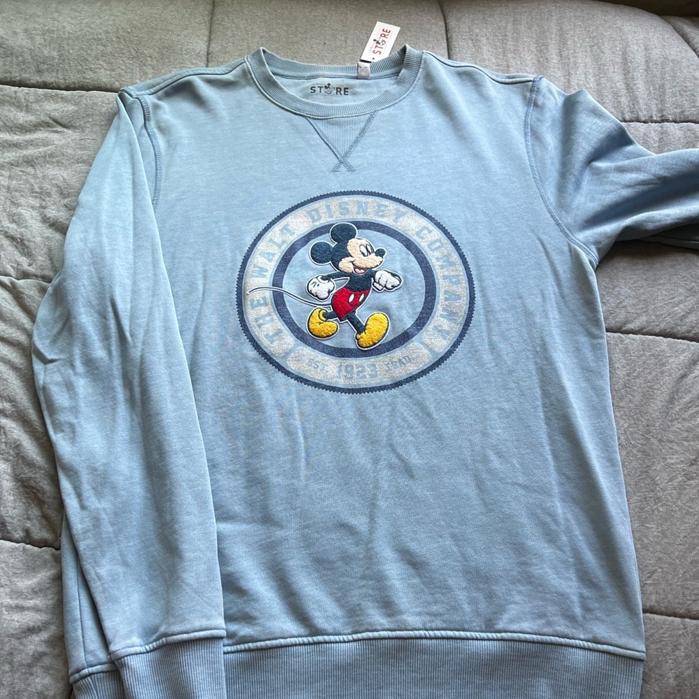 Disney Men's Light Blue Mickey Mouse Crewneck Sweater